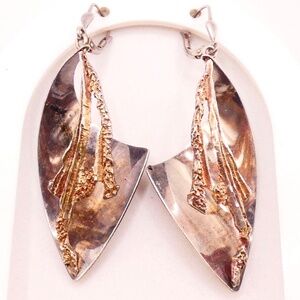 Sterling Abstract Textured Statement 2.25" Lever-Back Earrings 11.62g